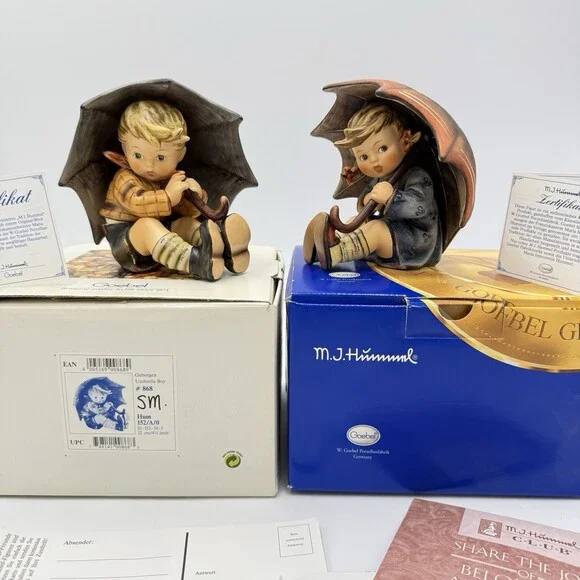 Goebel Hummel Umbrella Boy & Girl Porcelain Figurine 4 3/4” Germany Box /COA